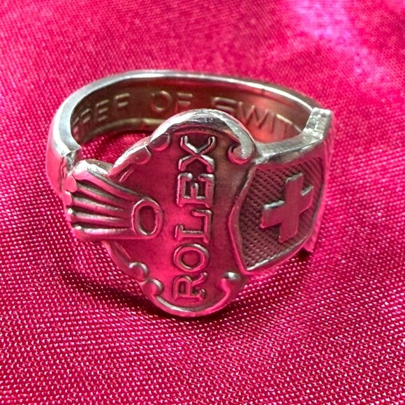 Vintage Rolex Bucherer Spoon Ring Switzerland Lausanne Silver-Plated Sz 8.5 - Picture 4 of 13